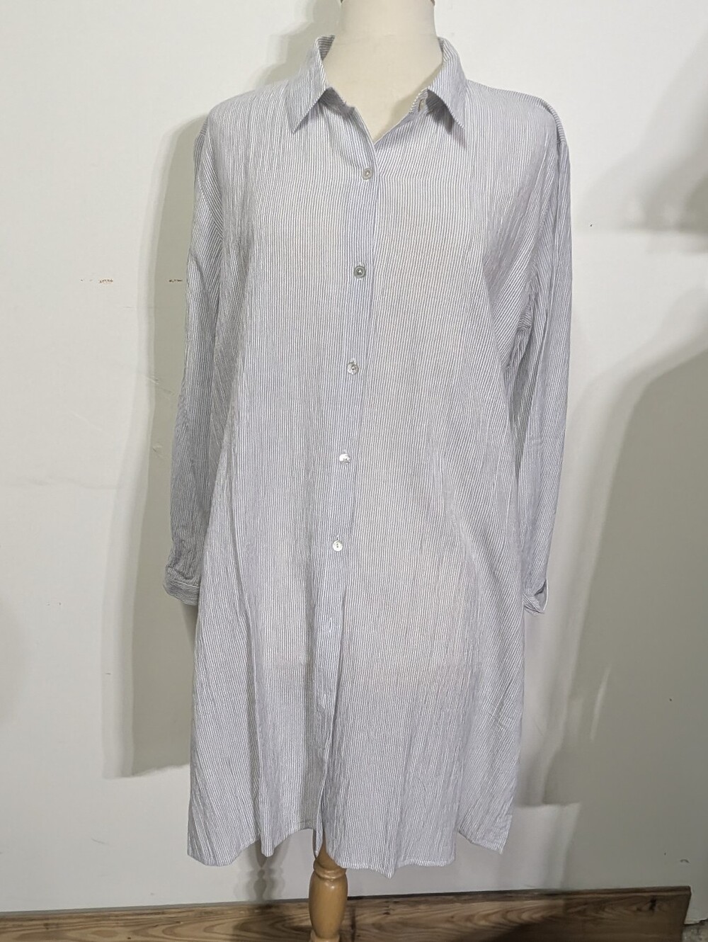 Eileen Fisher Lightweight Midi Shirt Dress  Striped Tunic Swim Cover Up L